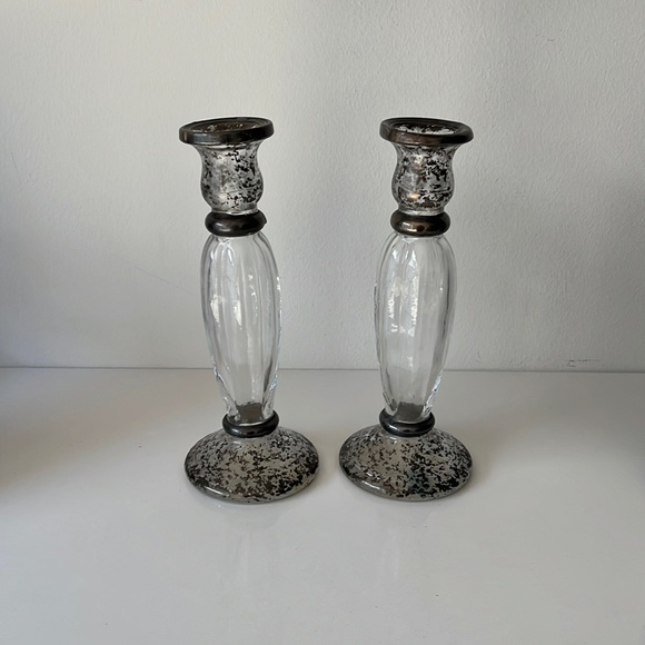Set of 2 Hand-Blown Glass Candlesticks